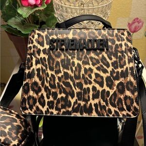 Steve Madden Leopard Bevelyn Bag with Rhinestone Steve Madden on Bag Front, NWT